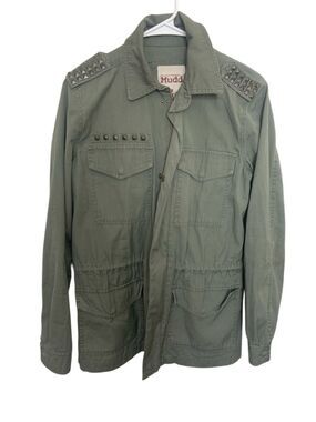 Mudd Y2K Women Utility Military Field Lightweight Jacket Stud Accent Olive M